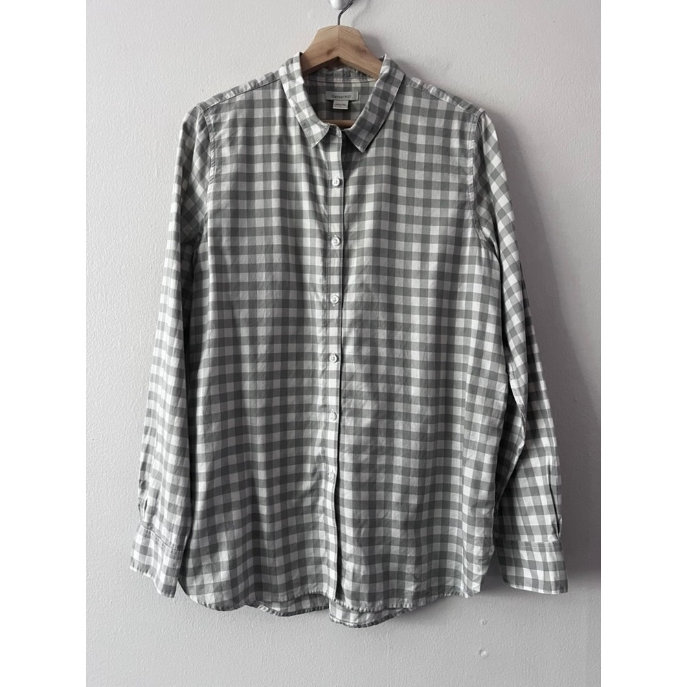 Garnet Hill 100% Cotton Checked Button Down Shirt Gray White size 12